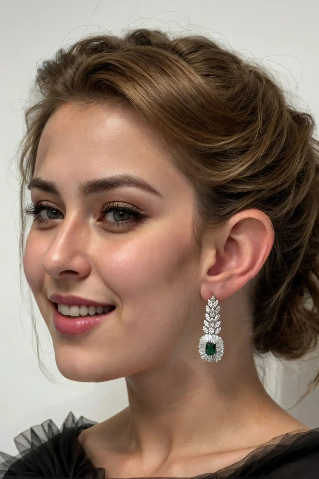 Countess Gemstone Drop Earrings Emerald Silver-1