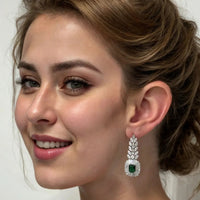 Countess Gemstone Drop Earrings Emerald Silver-1