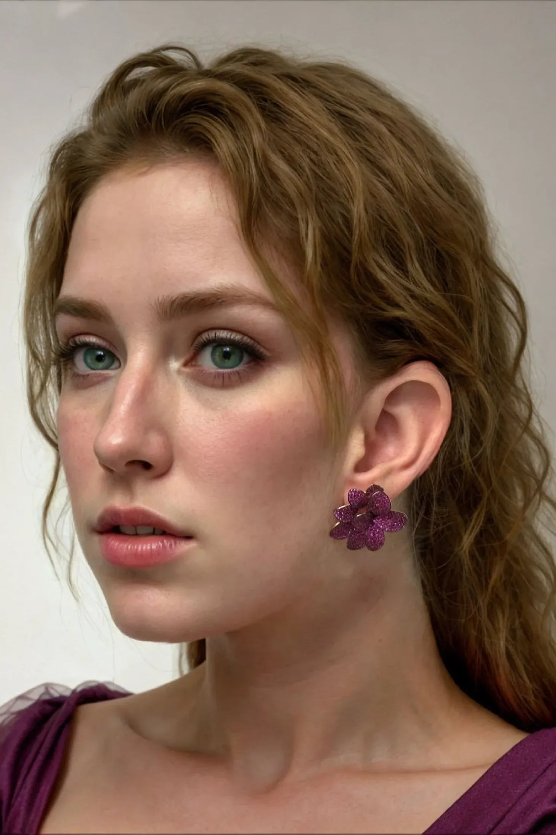 Amaryllis Flower Large Stud Earrings Rosegold Ruby-1