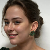 Amaryllis Flower Large Stud Earrings Gold Emerald-1
