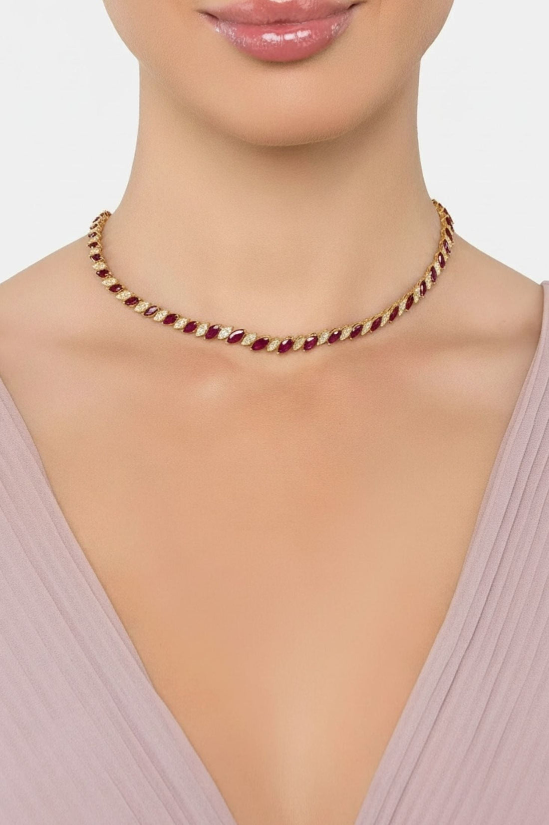 Viscountess Statement Tennis Necklace Ruby Gold-1