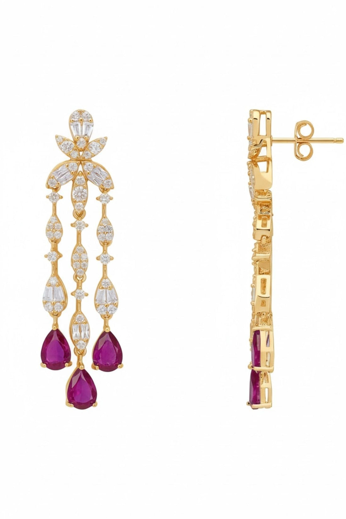 Duchess Ruby Drop Earrings Gold-3