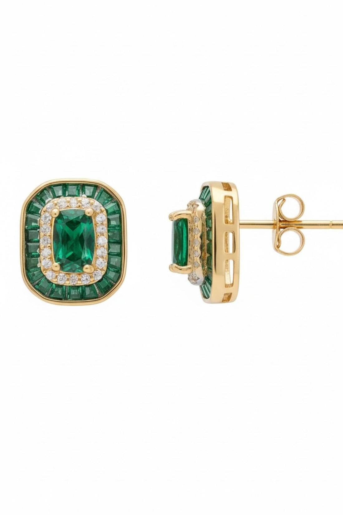 Great Gatsby Stud Earrings Emerald Gold-1