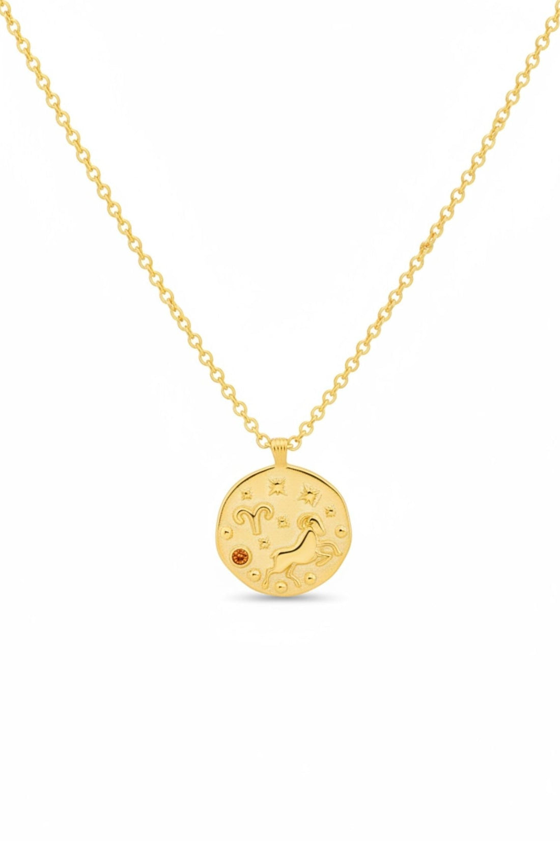 Zodiac Birthstone Talisman Necklace Aries Gold-0