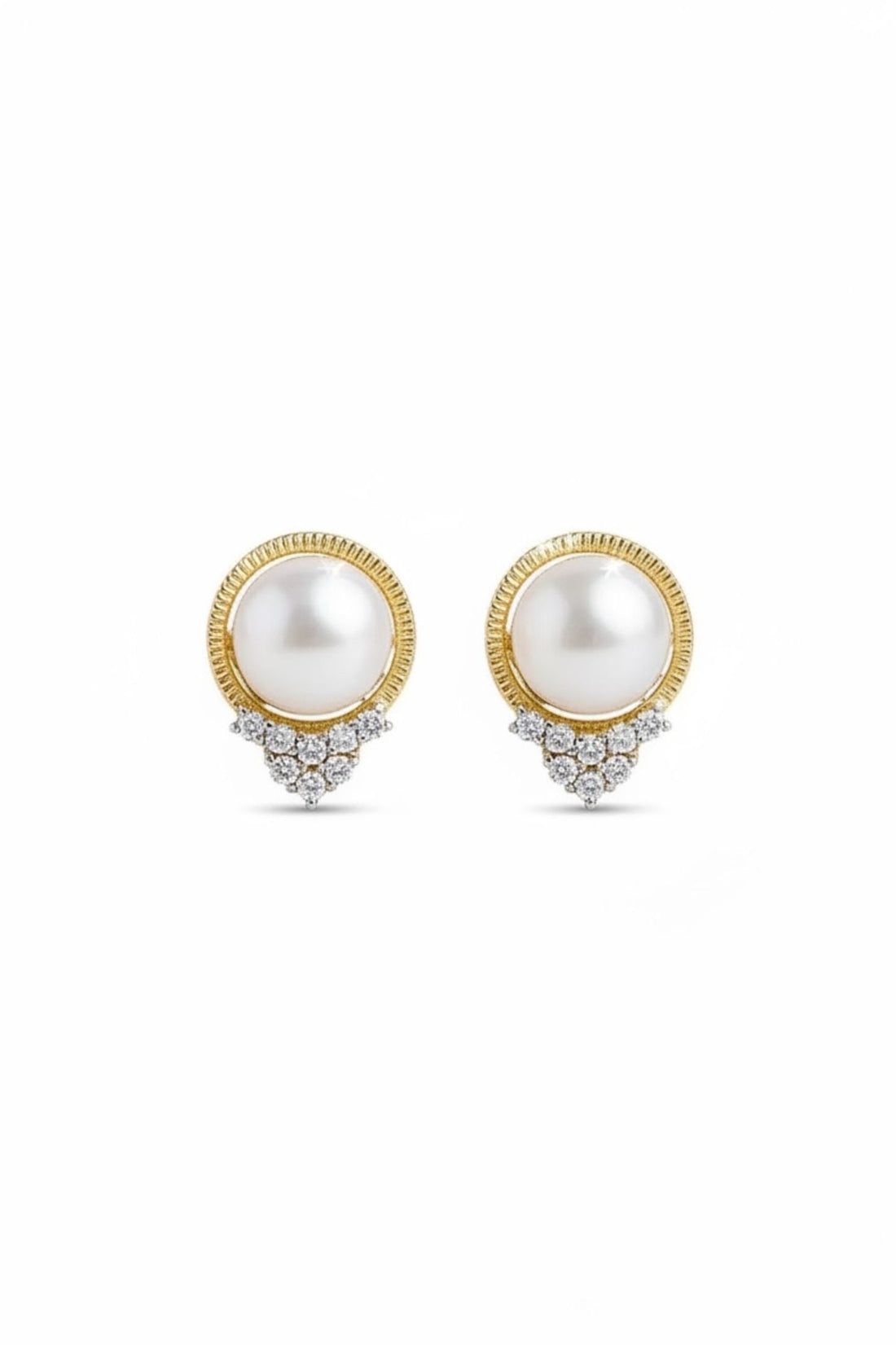 Solid 14k Gold Diamond and Pearl Empress Earrings-0