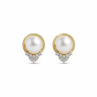 Solid 14k Gold Diamond and Pearl Empress Earrings-0