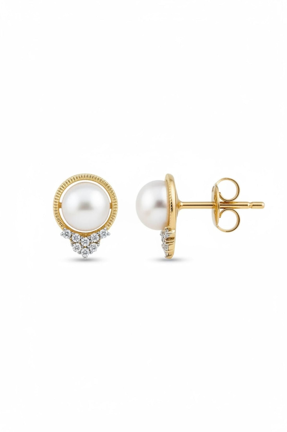 Solid 14k Gold Diamond and Pearl Empress Earrings-3