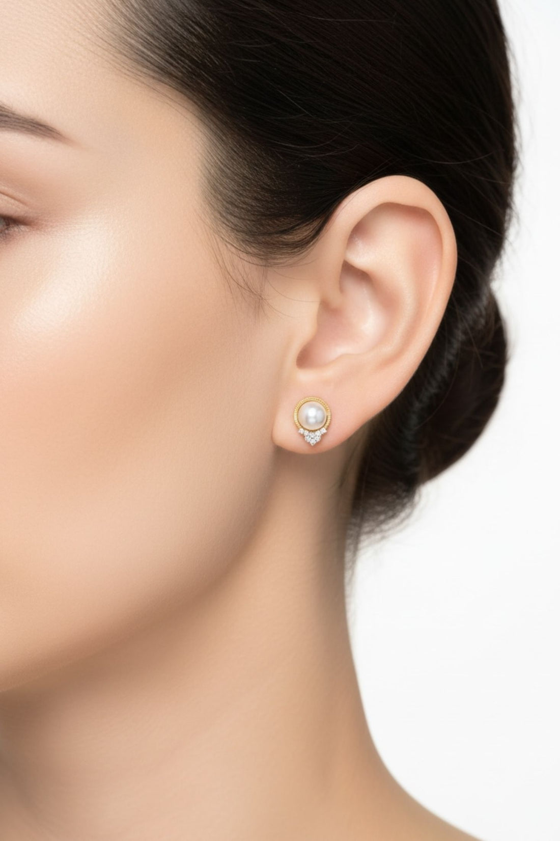 Solid 14k Gold Diamond and Pearl Empress Earrings-1