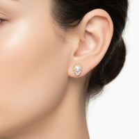Solid 14k Gold Diamond and Pearl Empress Earrings-1