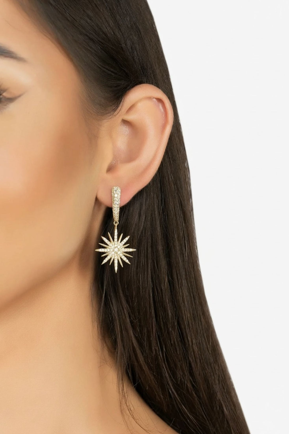 Star Burst Drop Earrings Gold-1