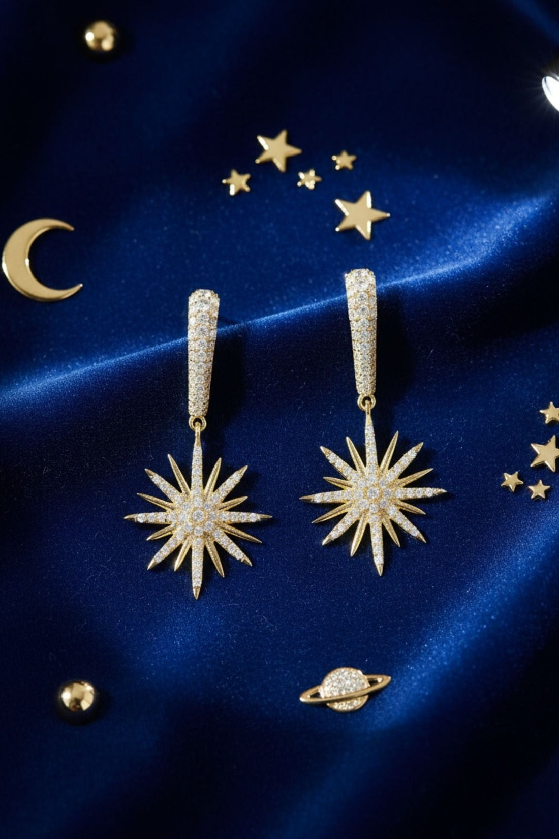 Star Burst Drop Earrings Gold-2