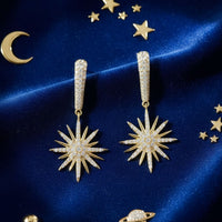 Star Burst Drop Earrings Gold-2