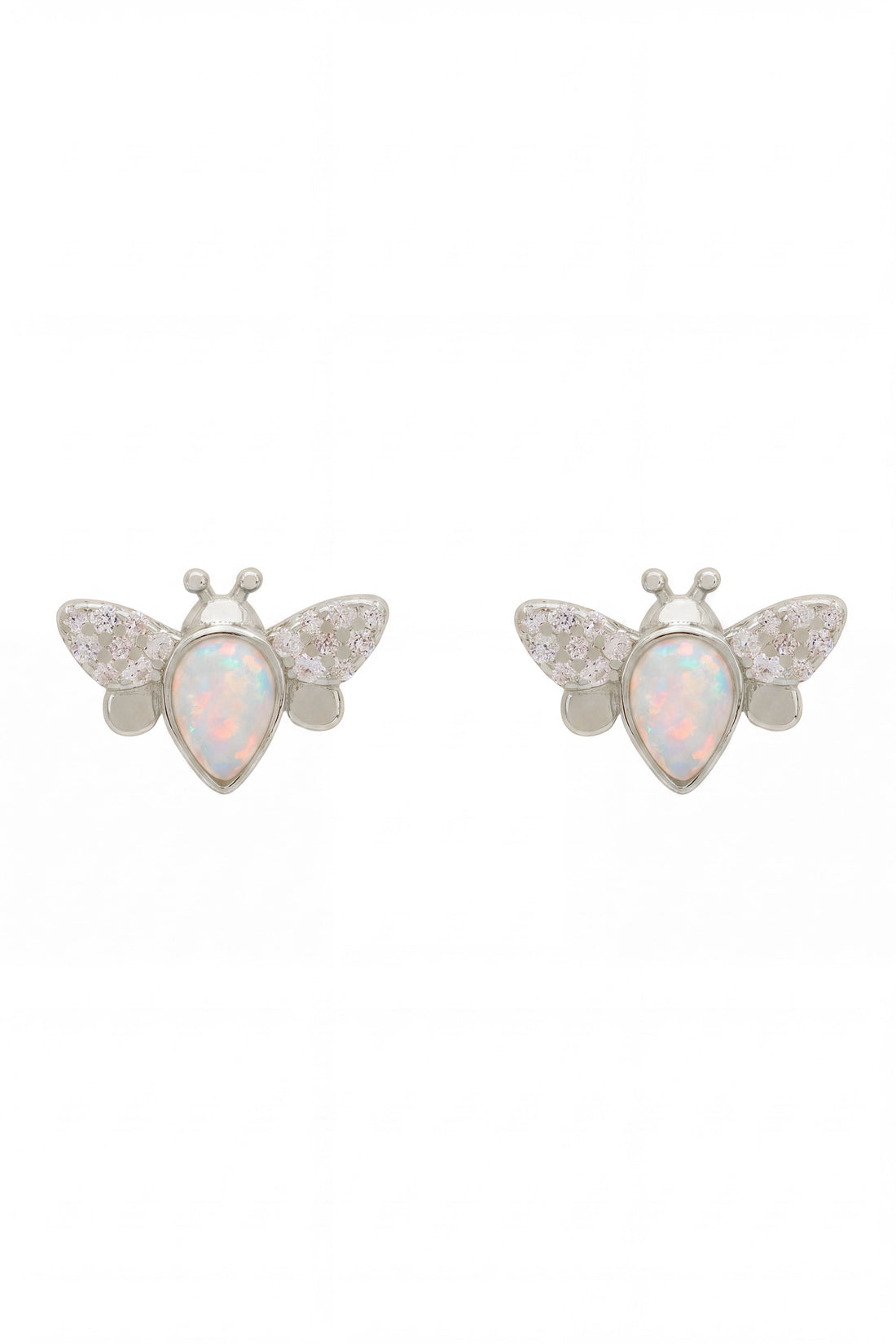 Busy Bee White Opal Stud Earrings Silver-0