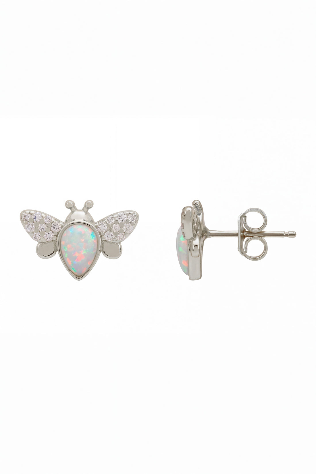Busy Bee White Opal Stud Earrings Silver-2