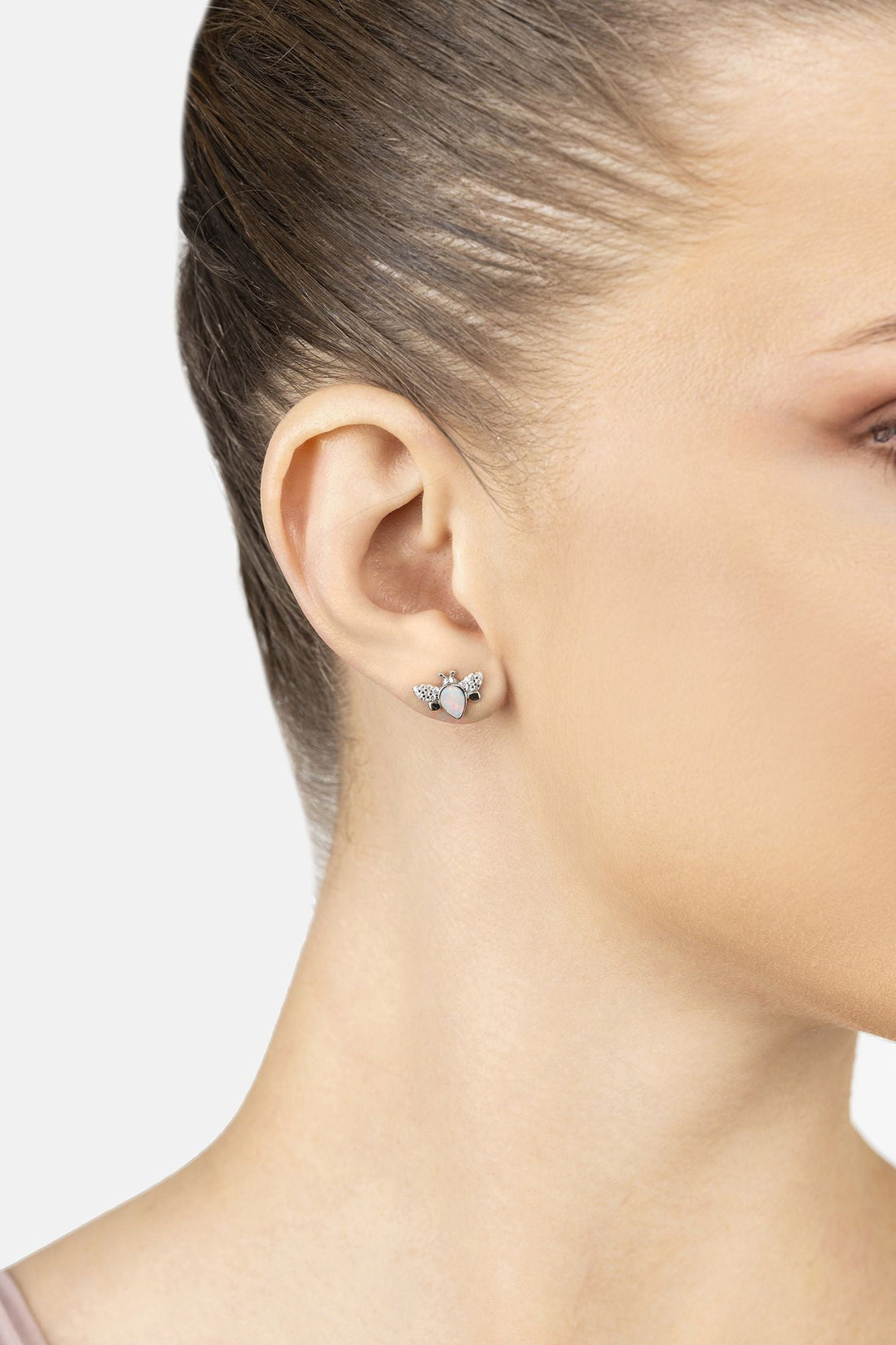 Busy Bee White Opal Stud Earrings Silver-1