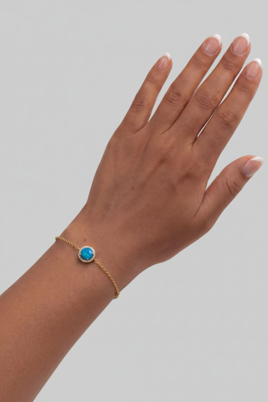 Round Blue Opal Bracelet Gold CZ-1