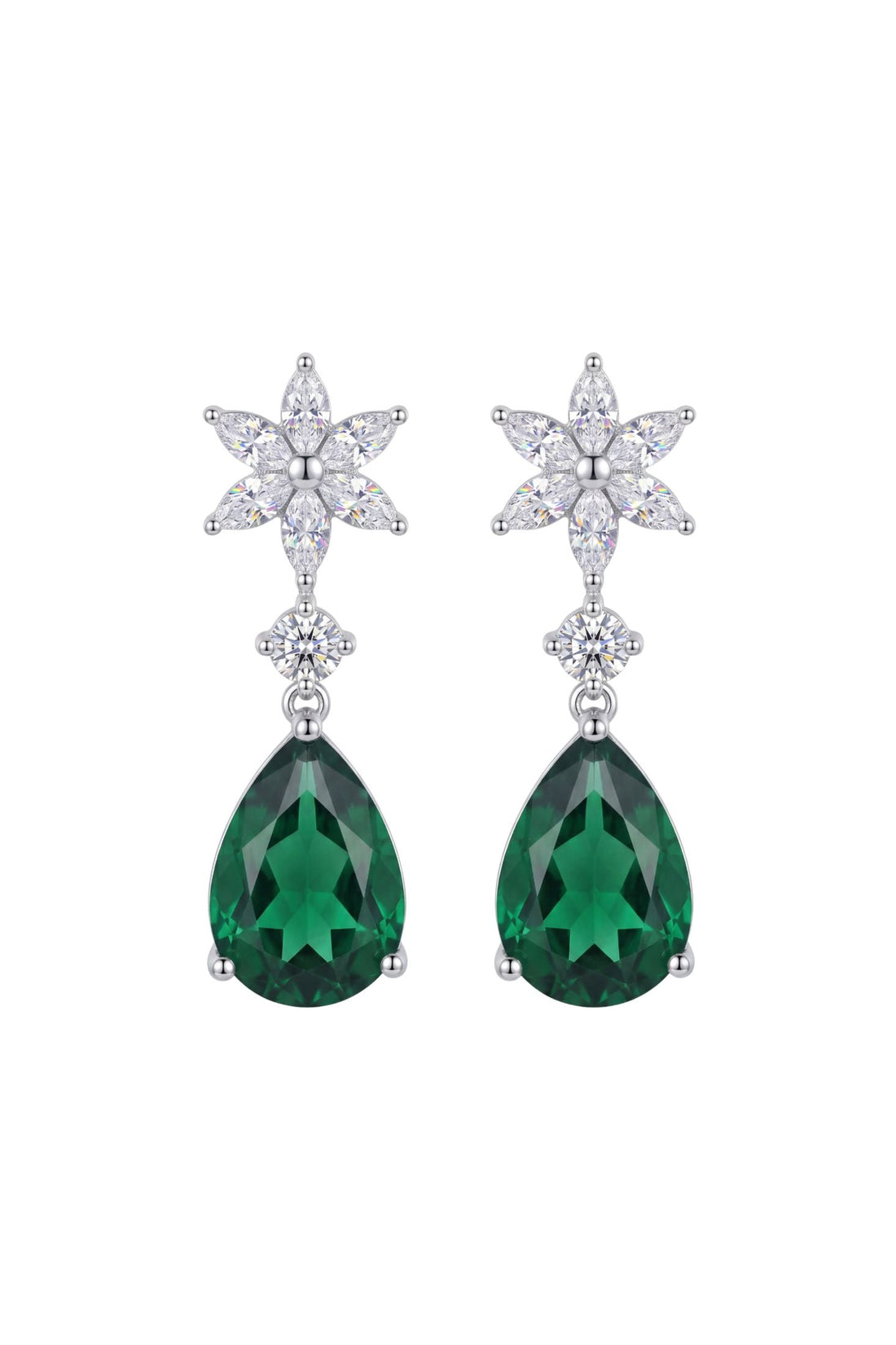 Sunflower Emerald Drop Earrings Silver-0