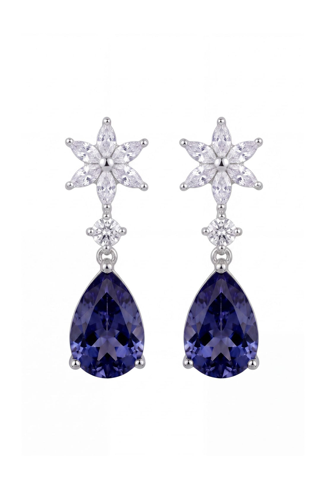 Sunflower Tanzanite Drop Earrings Silver-0