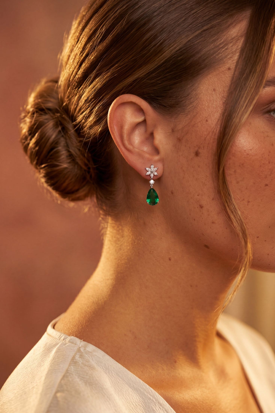 Sunflower Emerald Drop Earrings Silver-4