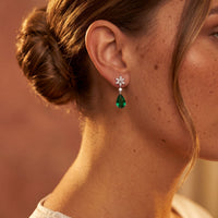 Sunflower Emerald Drop Earrings Silver-4