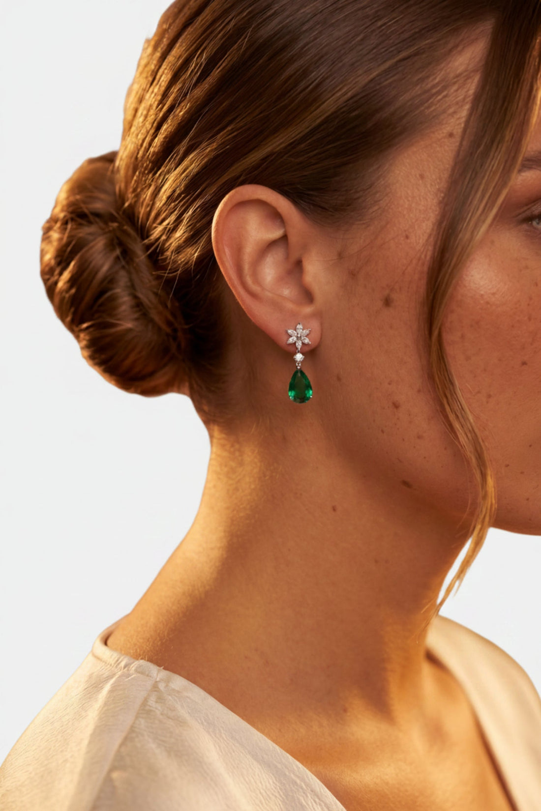 Sunflower Emerald Drop Earrings Silver-1