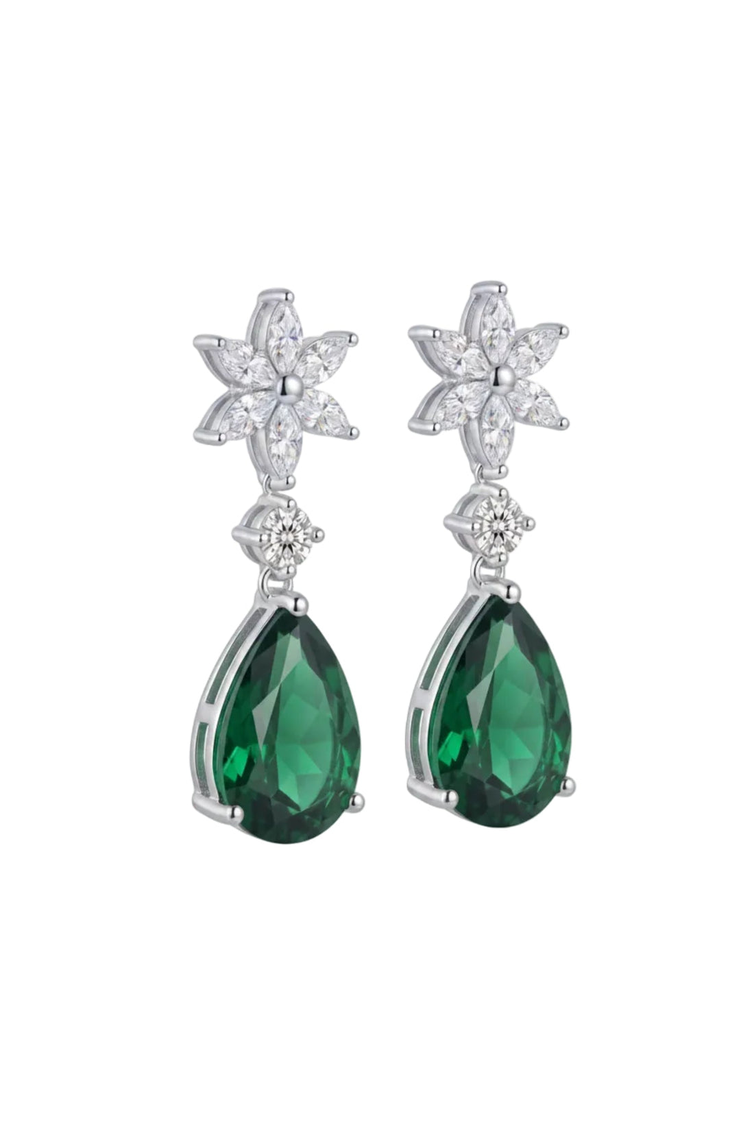 Sunflower Emerald Drop Earrings Silver-2