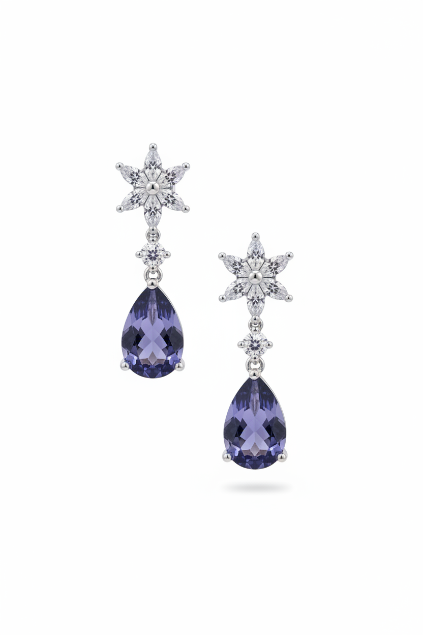 Sunflower Tanzanite Drop Earrings Silver-2