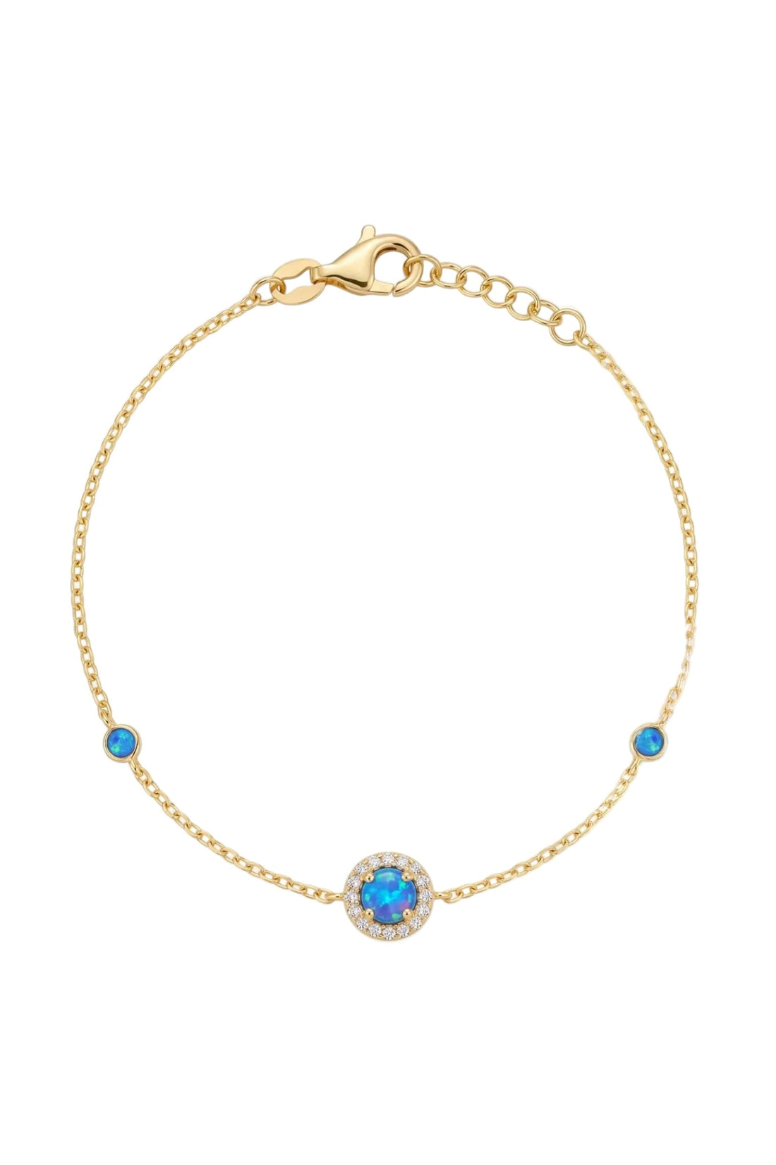 Round Blue Opal Bracelet Gold CZ-0