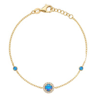 Round Blue Opal Bracelet Gold CZ-0