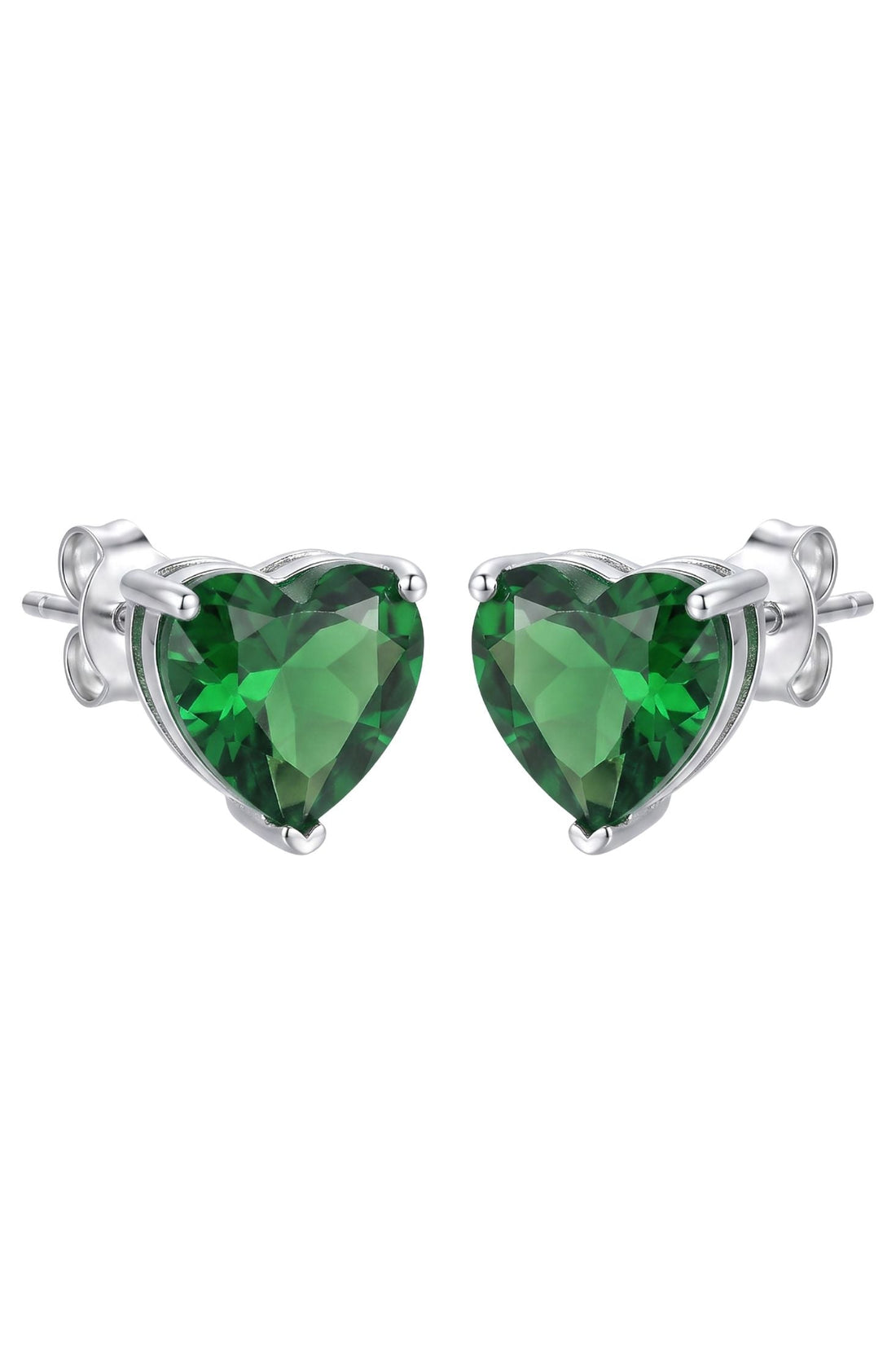 Amore Heart Emerald Stud Earrings Silver-3