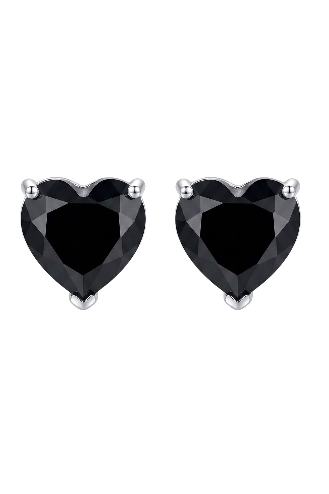 Amore Heart Black Spinel Stud Earrings Silver-0