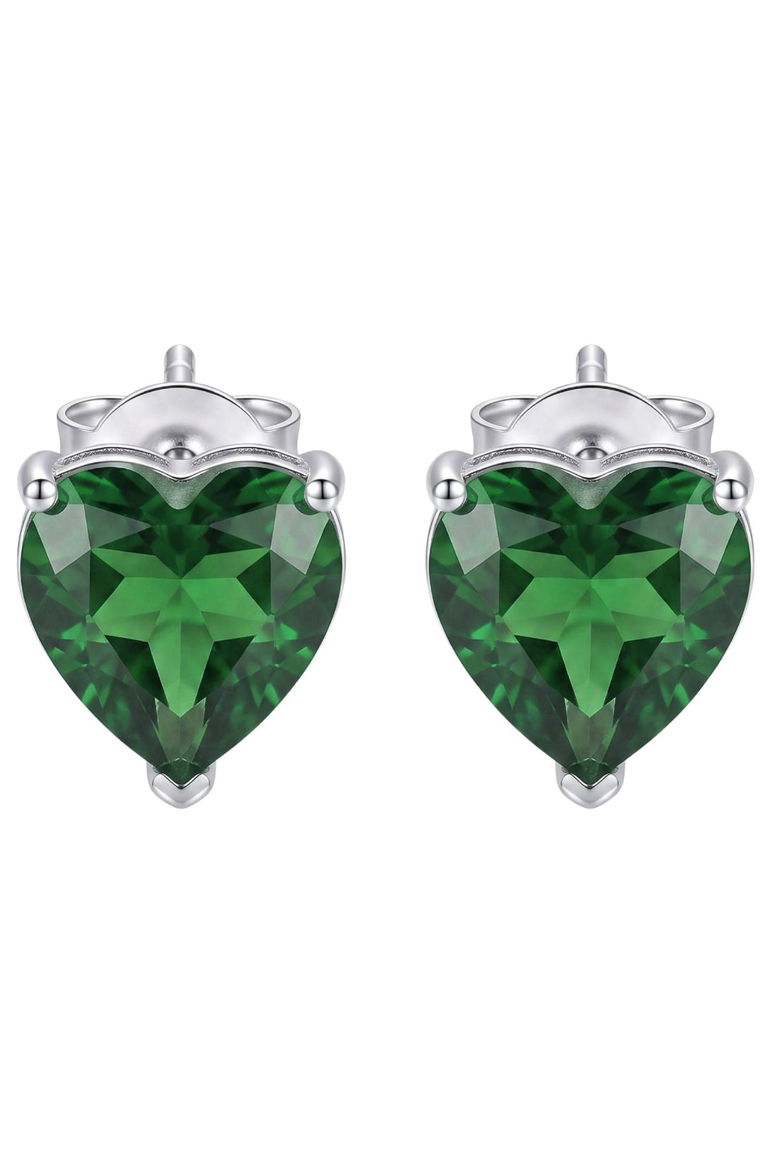 Amore Heart Emerald Stud Earrings Silver-0