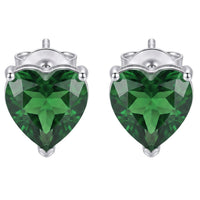 Amore Heart Emerald Stud Earrings Silver-0