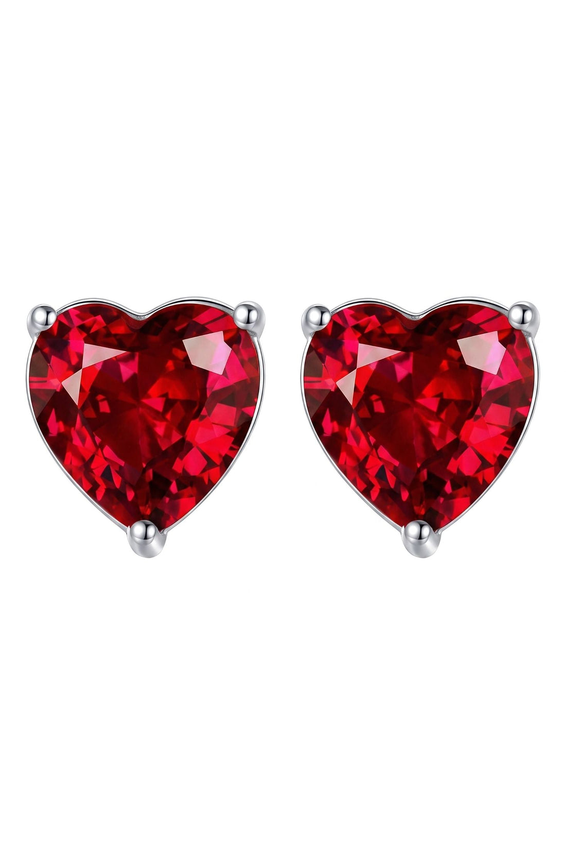 Amore Heart Garnet Stud Earrings Silver-0