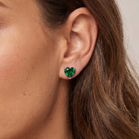 Amore Heart Emerald Stud Earrings Silver-1