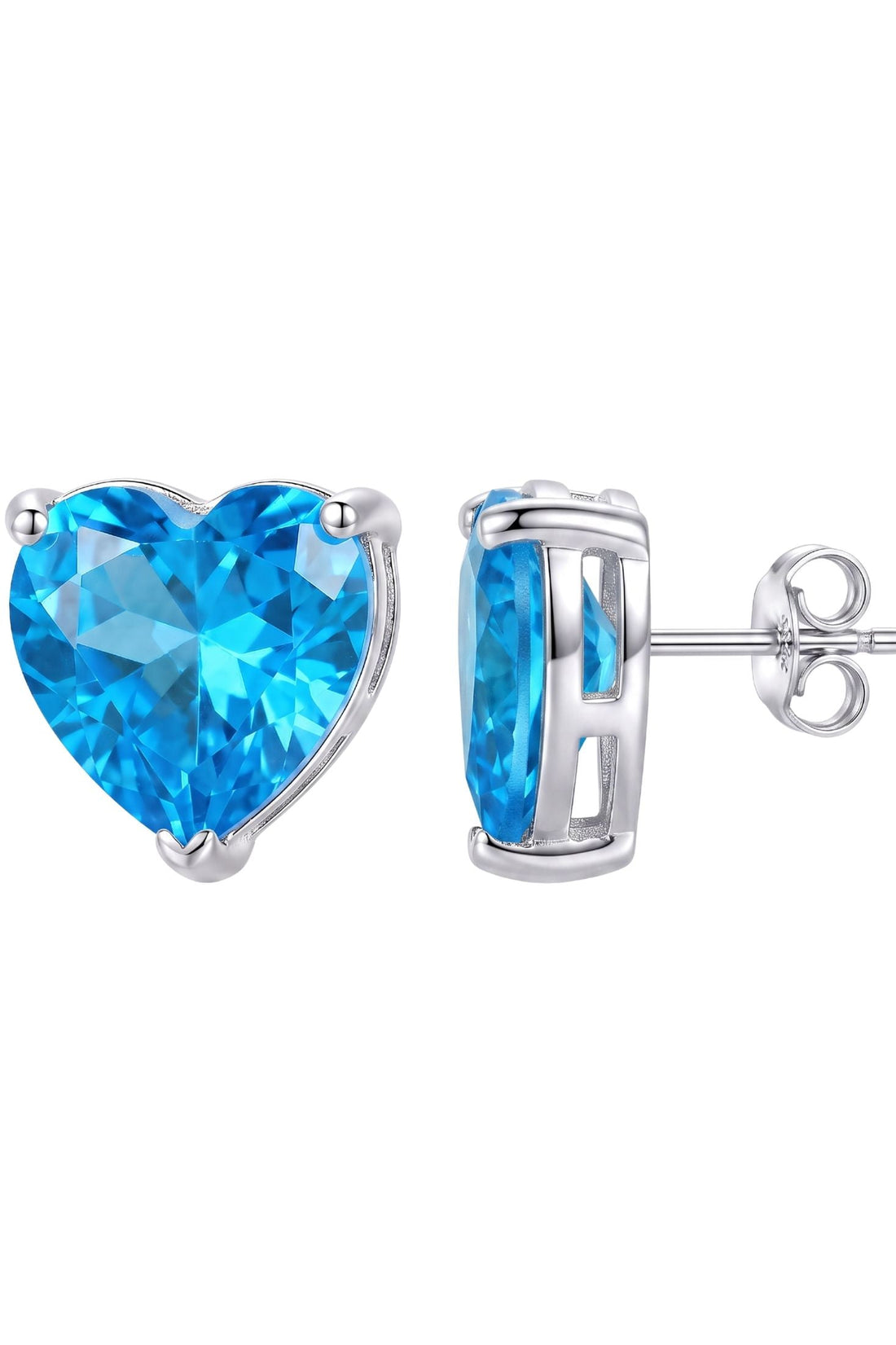 Amore Heart Blue Topaz Stud Earrings Silver-3