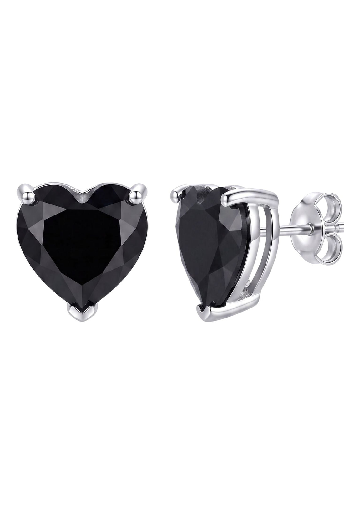 Amore Heart Black Spinel Stud Earrings Silver-2