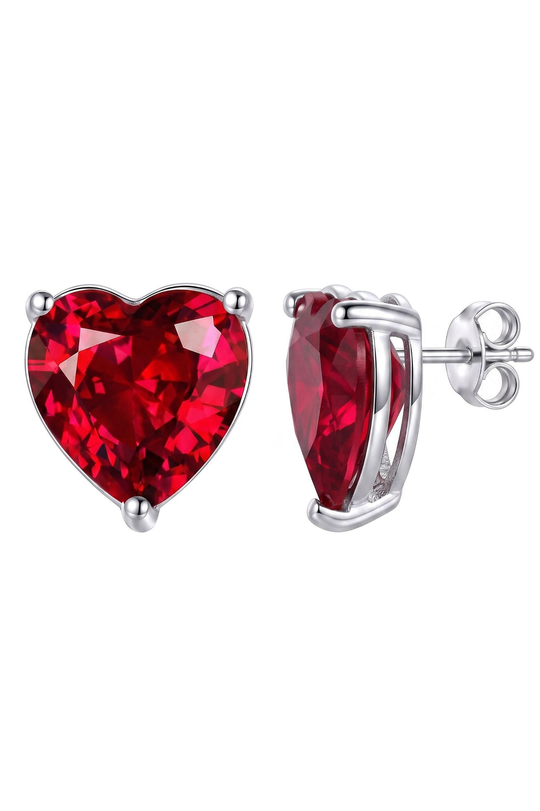 Amore Heart Garnet Stud Earrings Silver-3