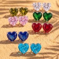 Amore Heart Garnet Stud Earrings Silver-2