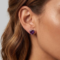Amore Heart Amethyst Stud Earrings Silver-1