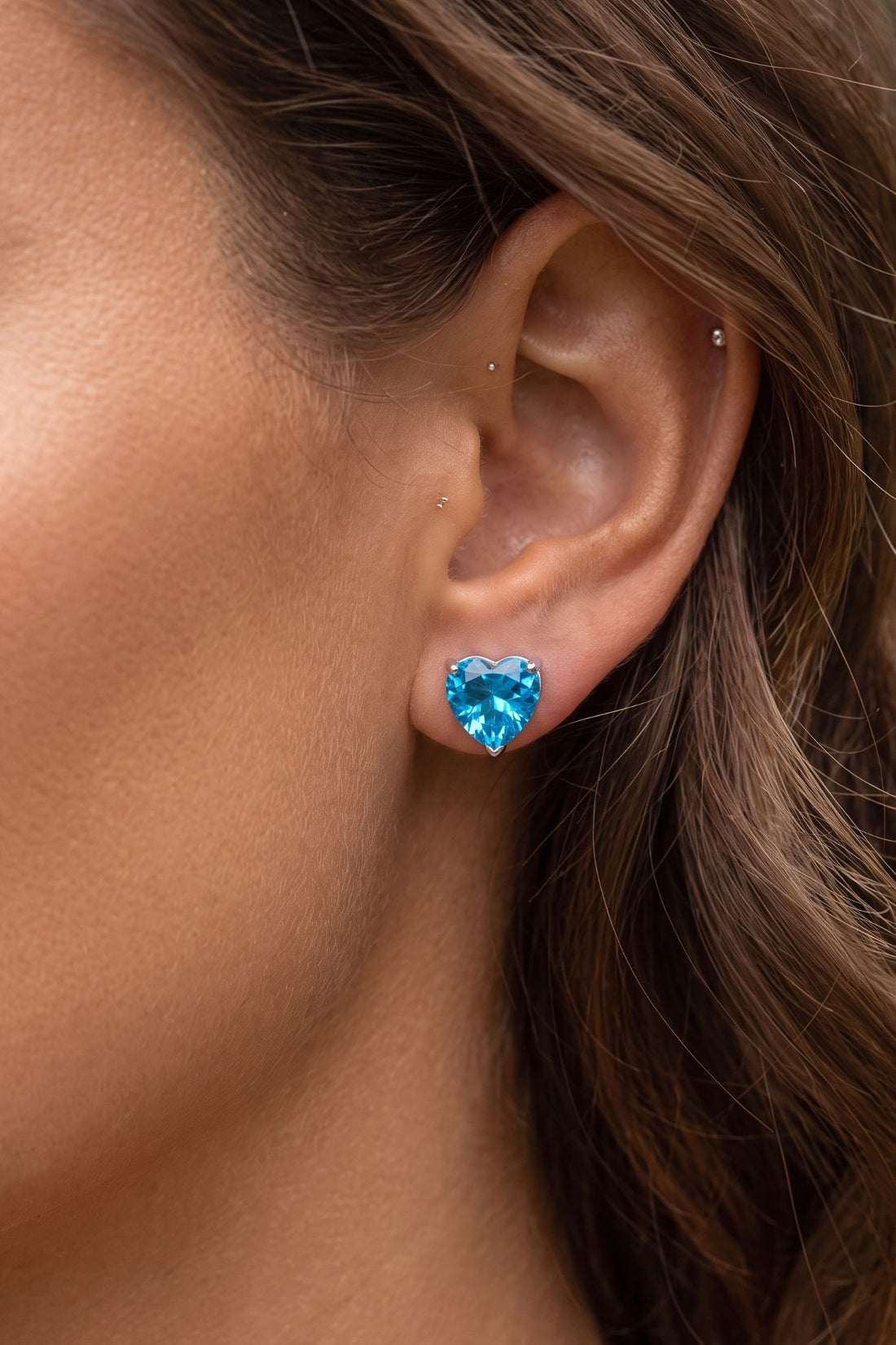 Amore Heart Blue Topaz Stud Earrings Silver-1