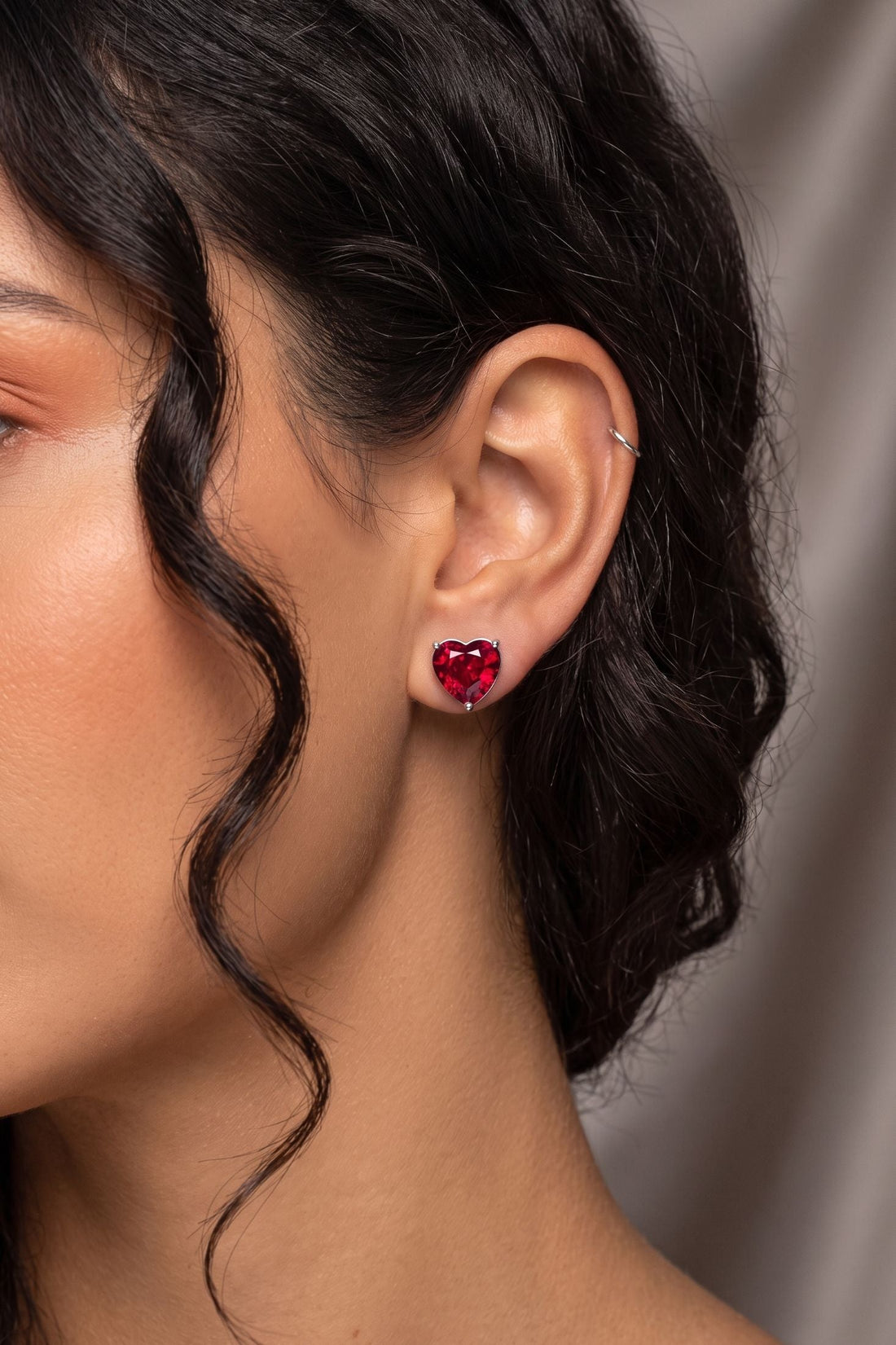 Amore Heart Garnet Stud Earrings Silver-1