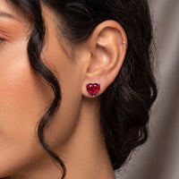 Amore Heart Garnet Stud Earrings Silver-1