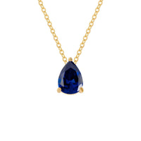 Gold teardrop necklace with sapphire-blue gemstone pendant