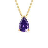 Gold chain teardrop amethyst pendant necklace with purple gemstone drop