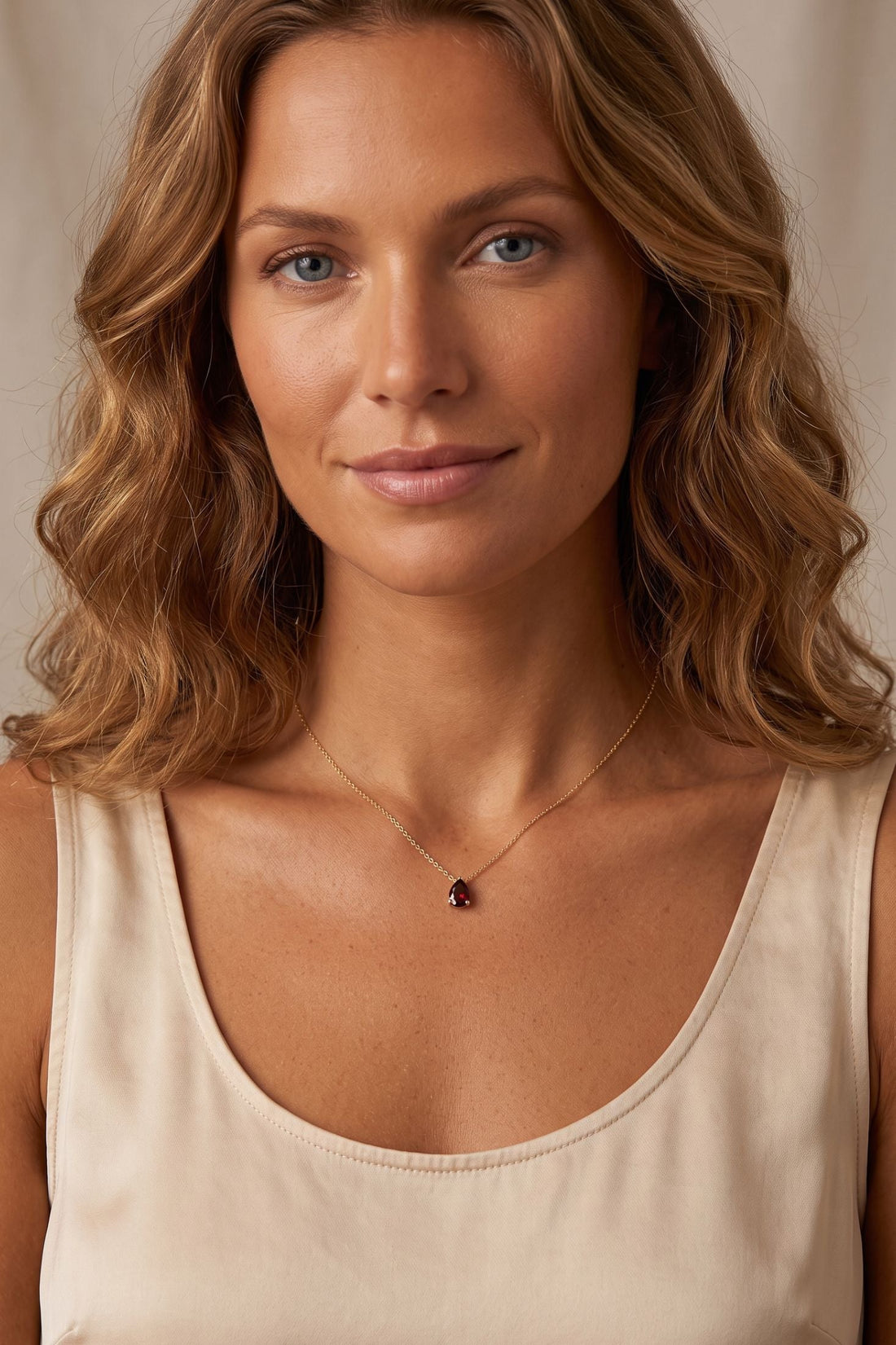 Adele Teardrop Necklace Gold Ruby-1