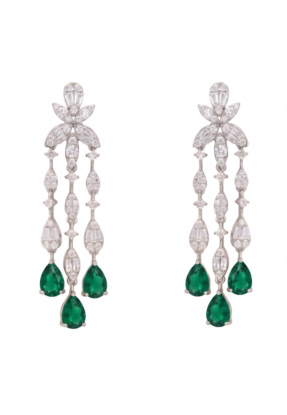 Duchess Emerald Drop Earrings Silver-0