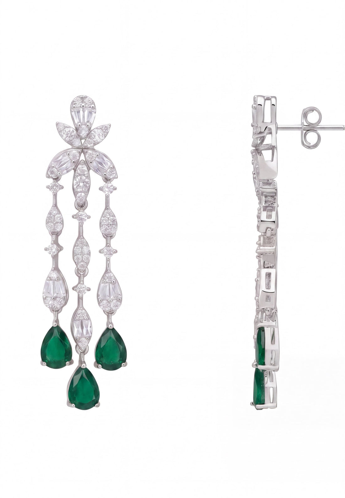 Duchess Emerald Drop Earrings Silver-2