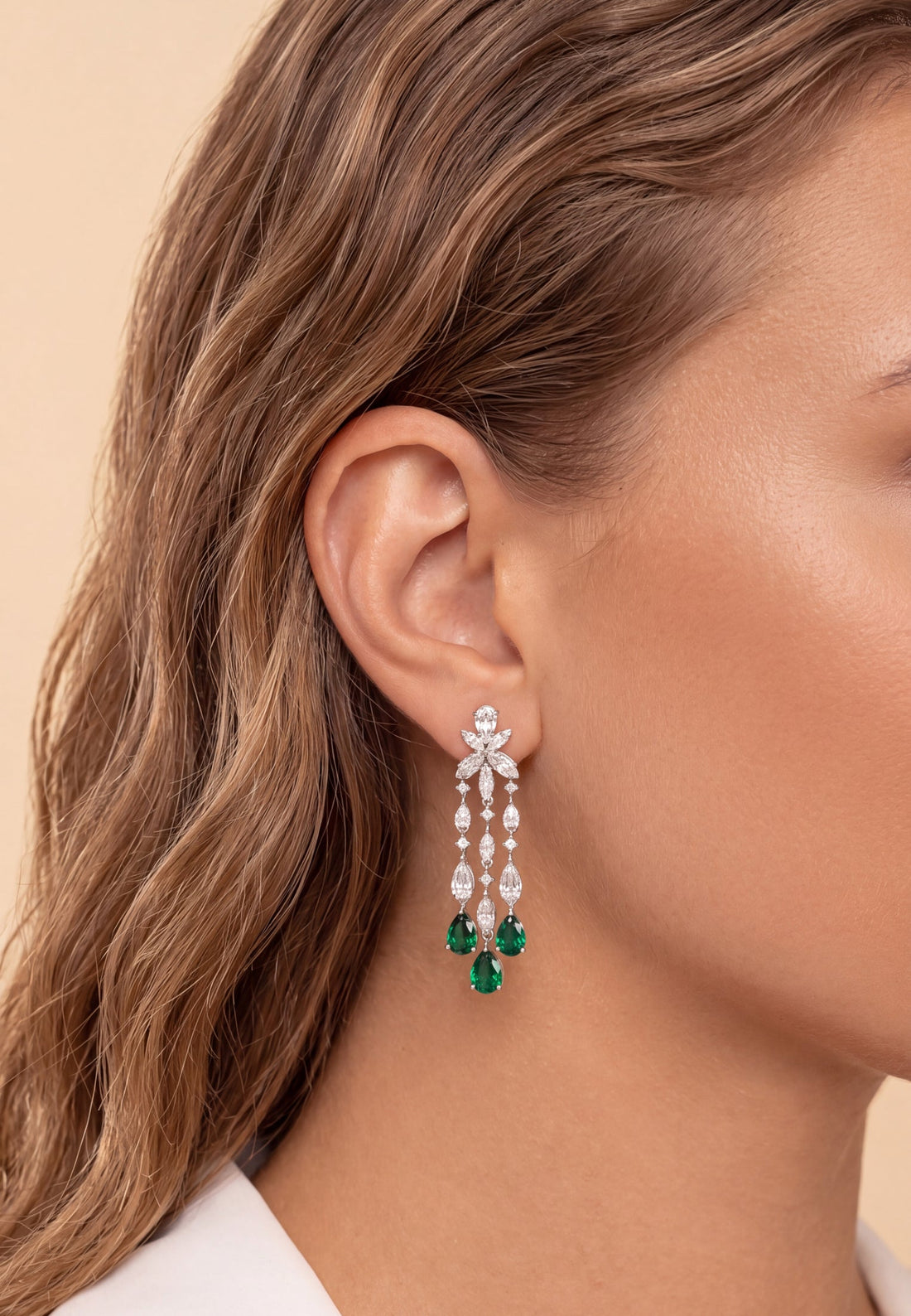 Duchess Emerald Drop Earrings Silver-3