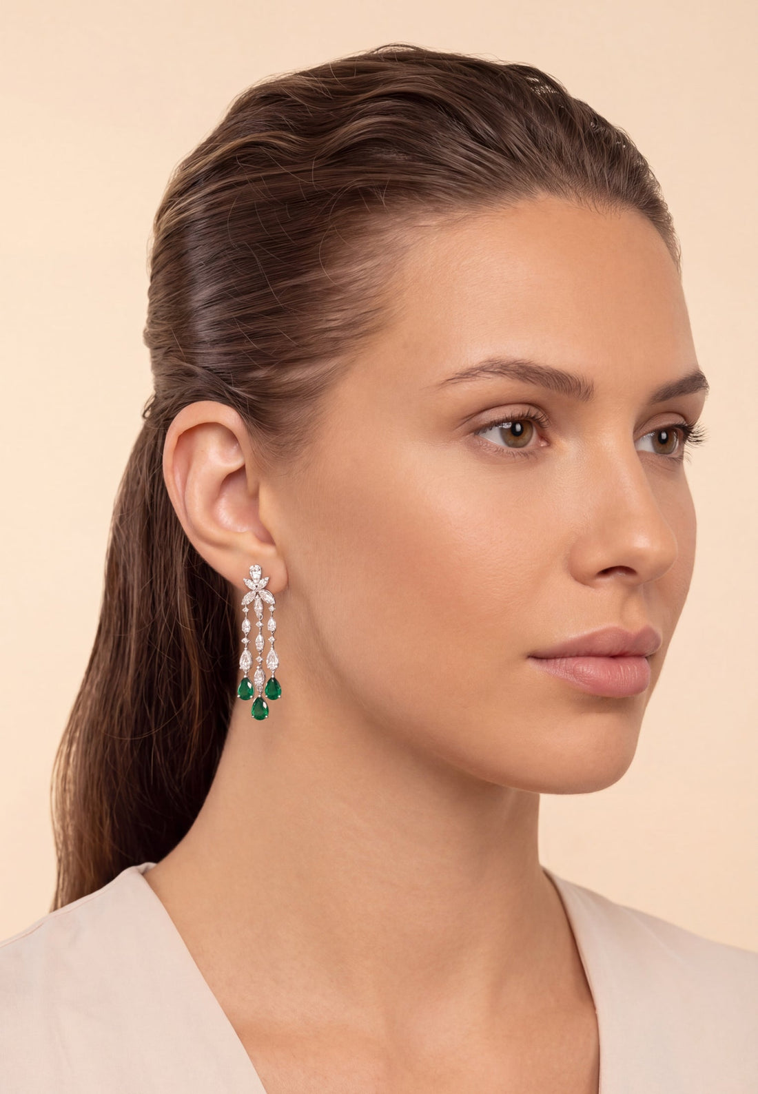 Duchess Emerald Drop Earrings Silver-1